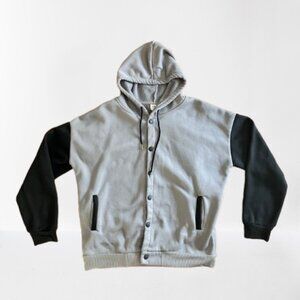 Grey & Black Baseball Jacket Hoodie - Size M